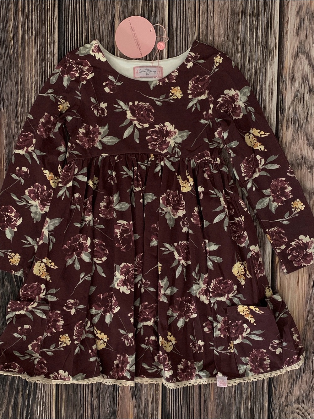 🆕 SweetHoney Girls' Long Sleeve Floral Dress - Burgundy Size 8 - Picture 1 of 1